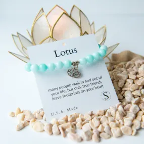 Lotus Stone Beaded Charm Bracelet | Tiffany Blue Agate