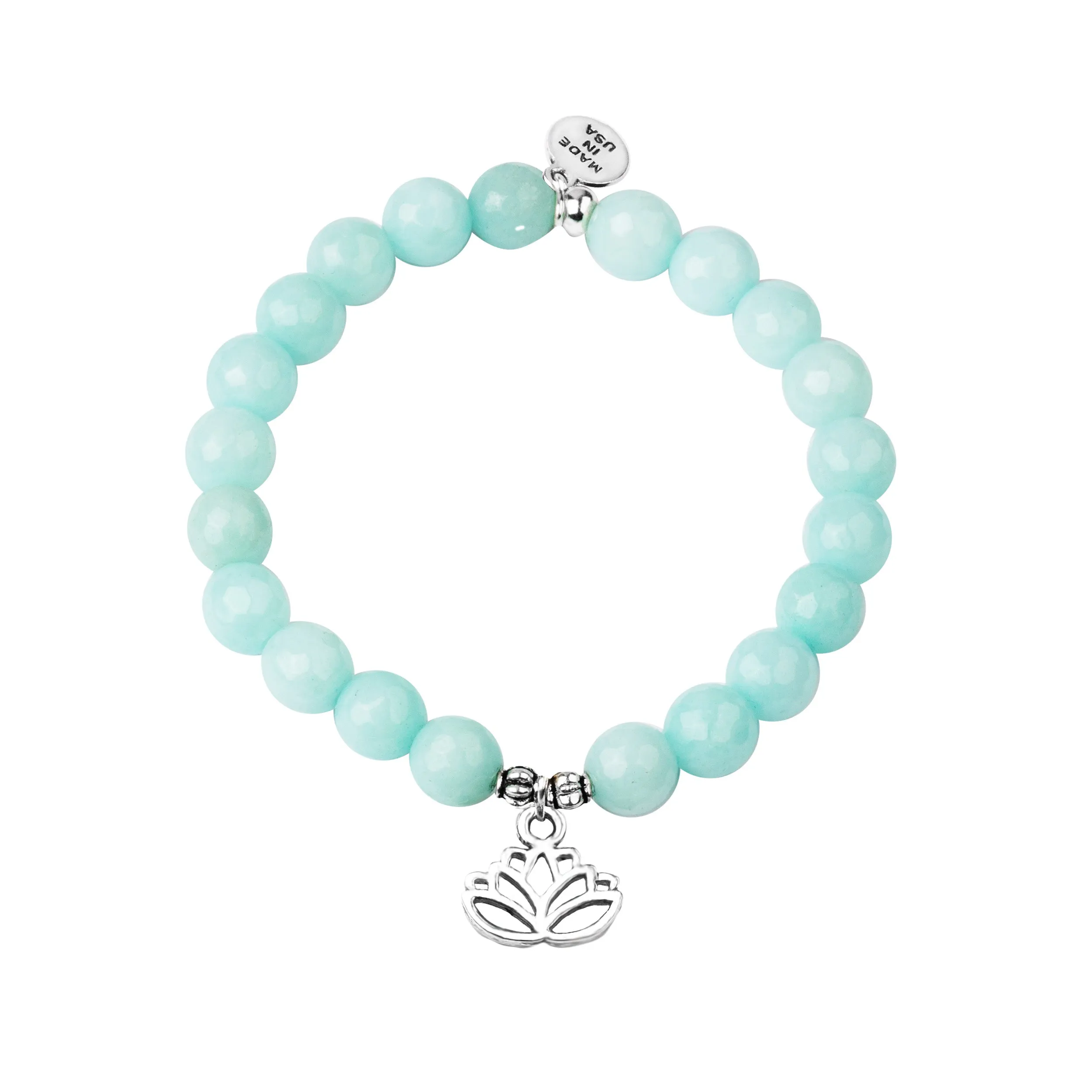 Lotus Stone Beaded Charm Bracelet | Tiffany Blue Agate