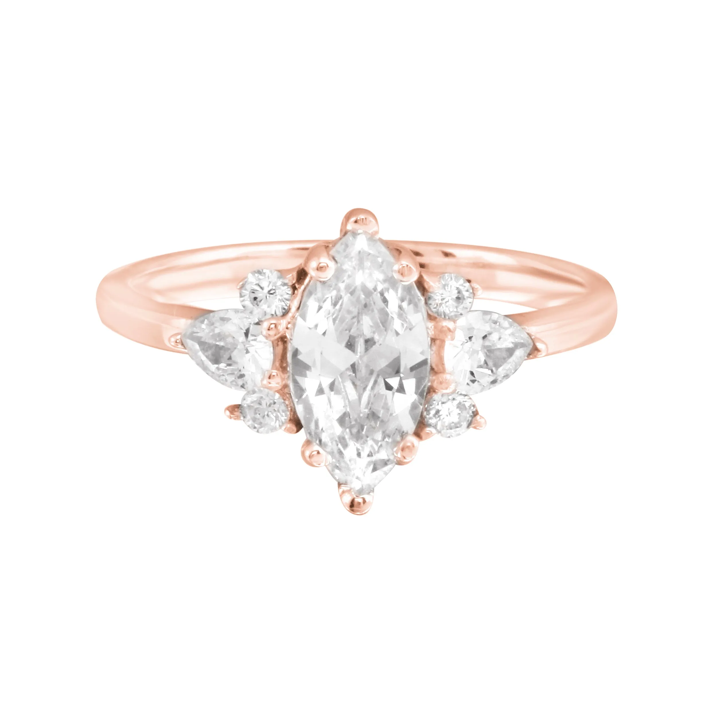 Marquise Solitaire Engagement Ring with Pear and Round Side Diamonds