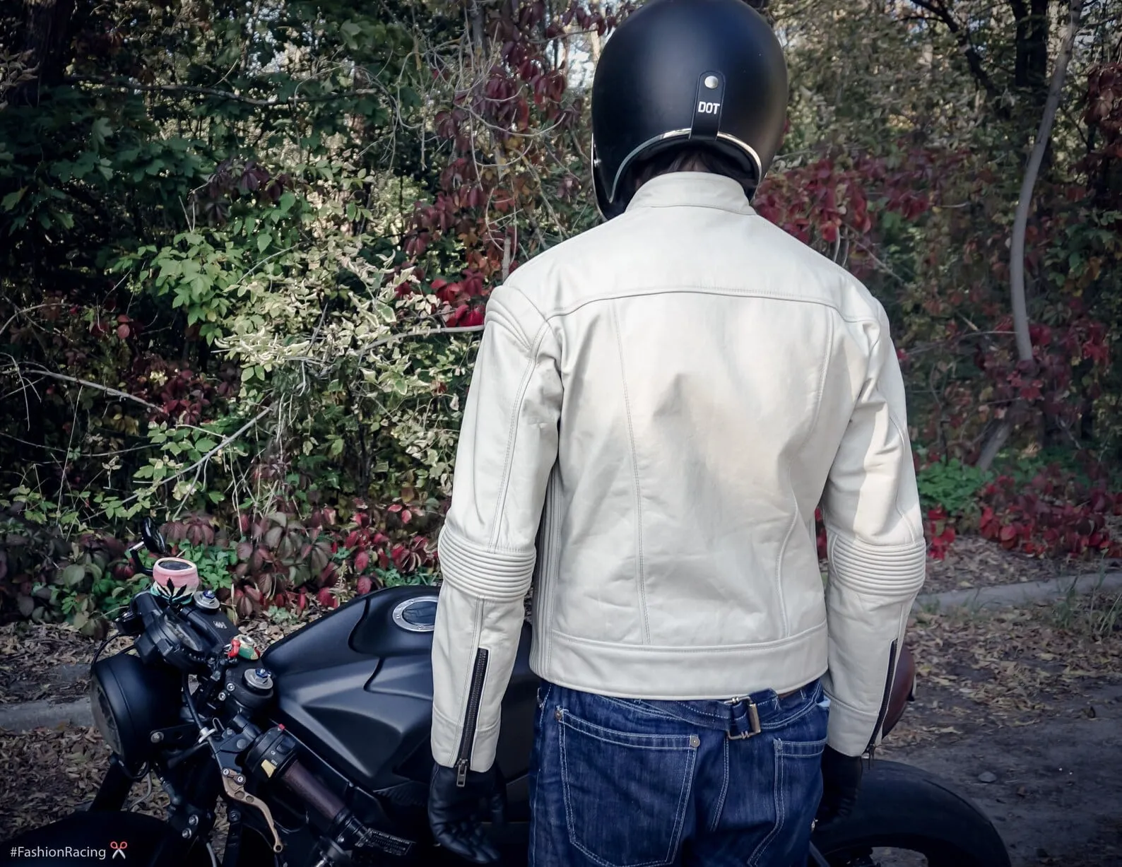 Men's cream leather jacket | Cafe-racer style | Handmade