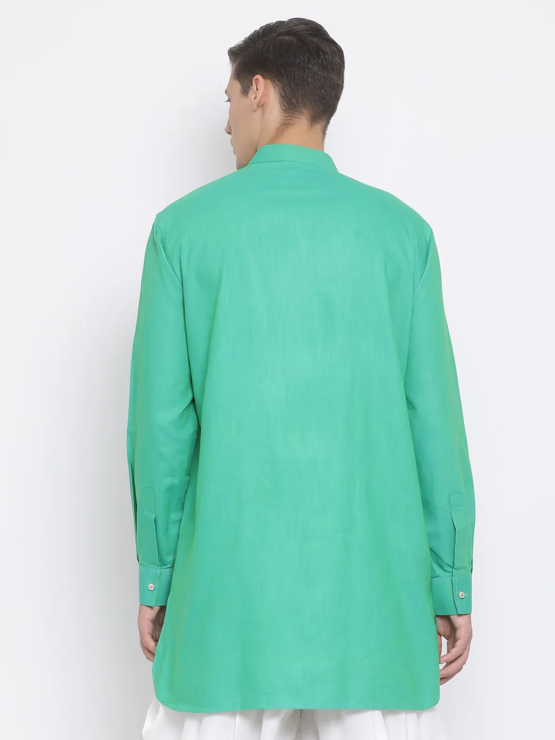 Men's Green Cotton Blend Kurta