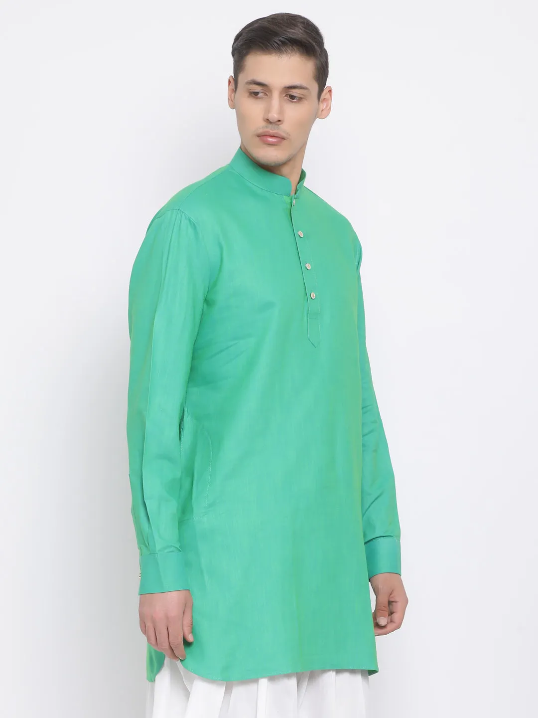 Men's Green Cotton Blend Kurta