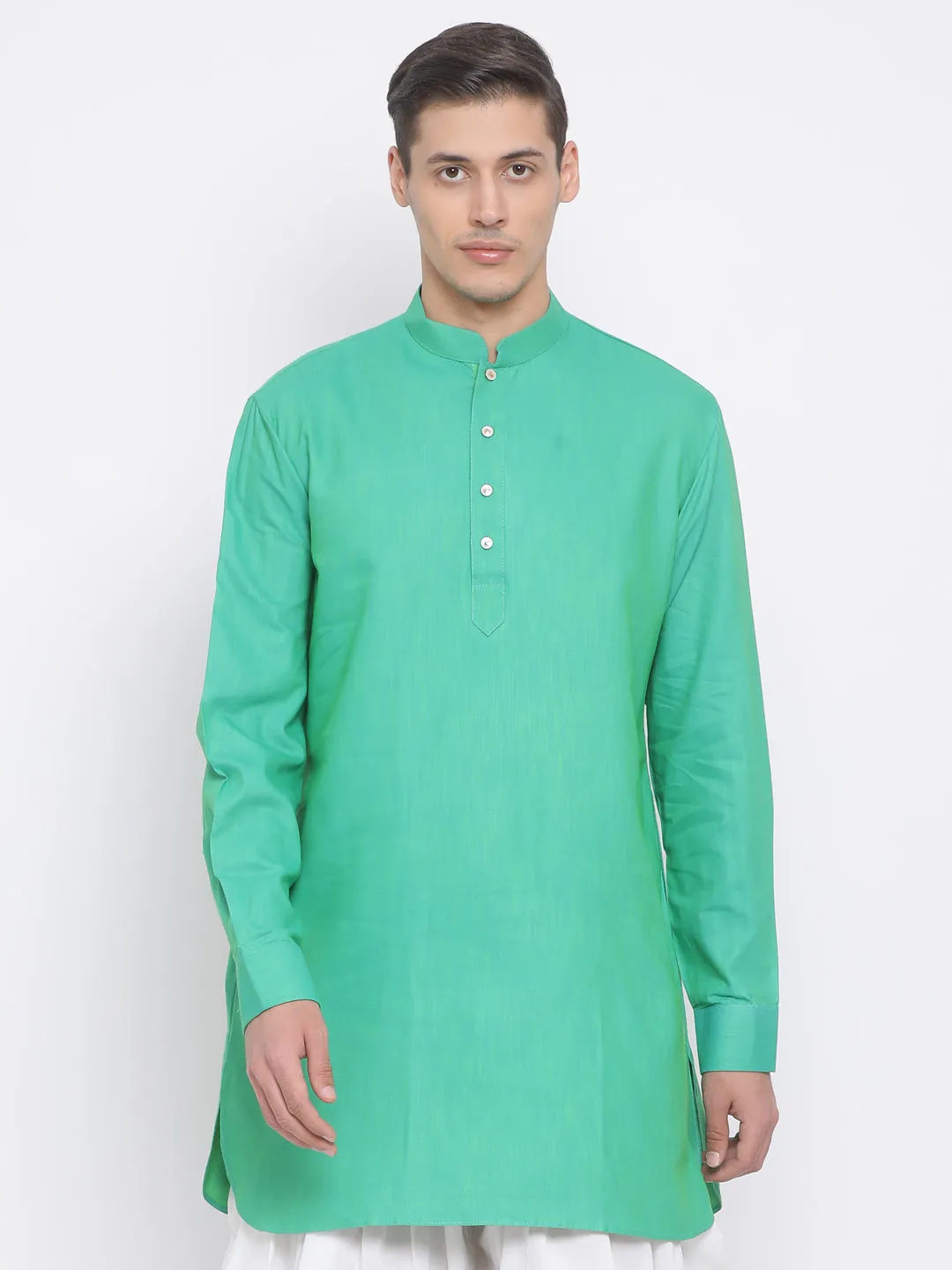 Men's Green Cotton Blend Kurta