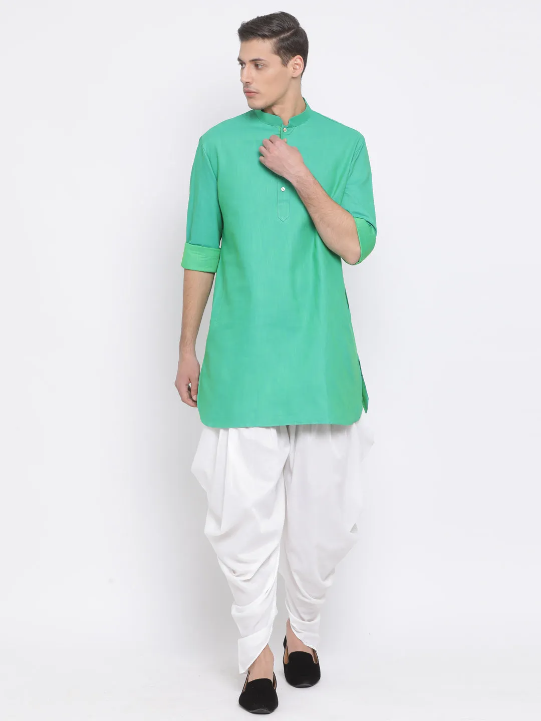 Men's Green Cotton Blend Kurta