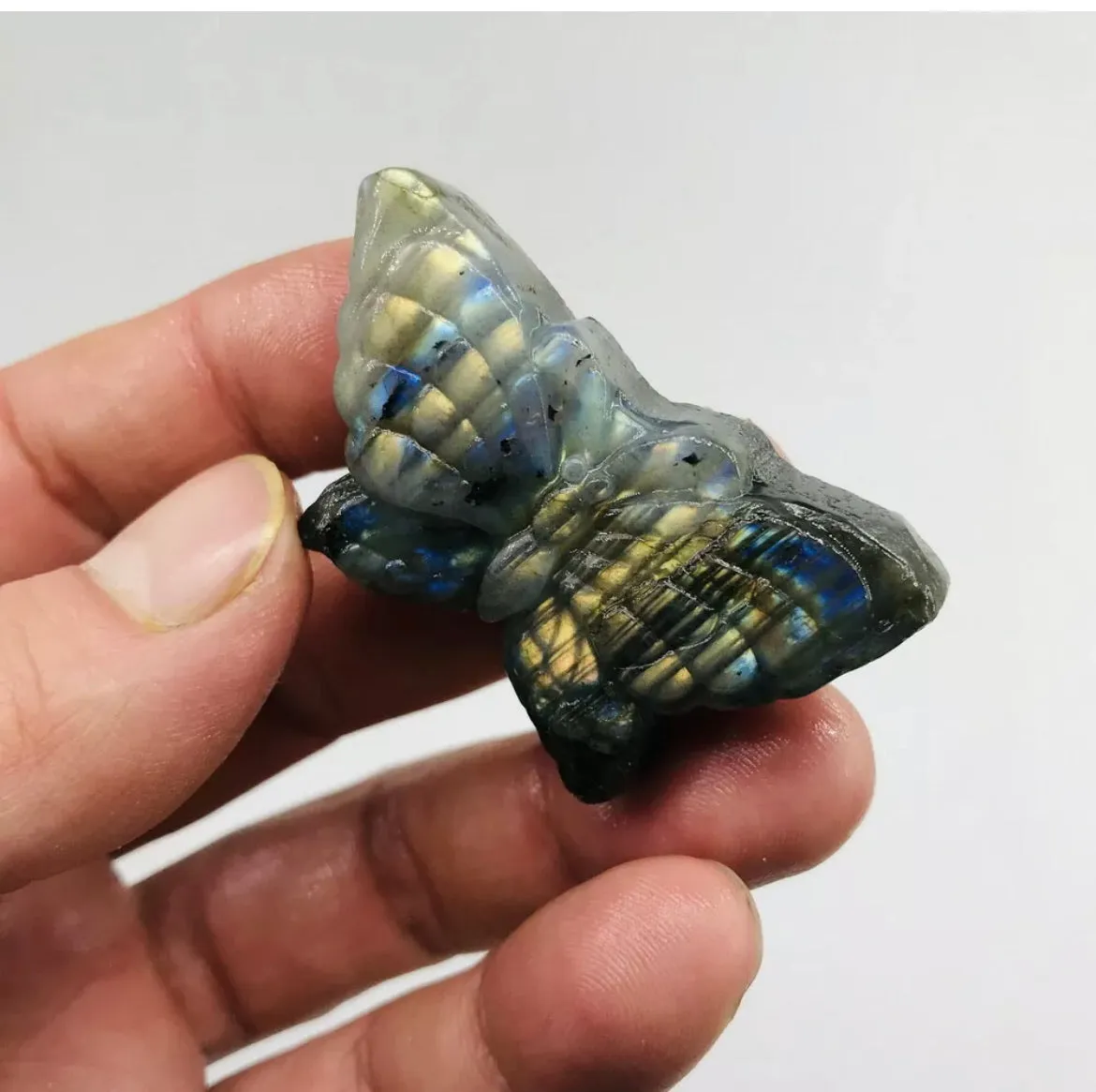 Natural labradorite crystal Hand-carved butterfly