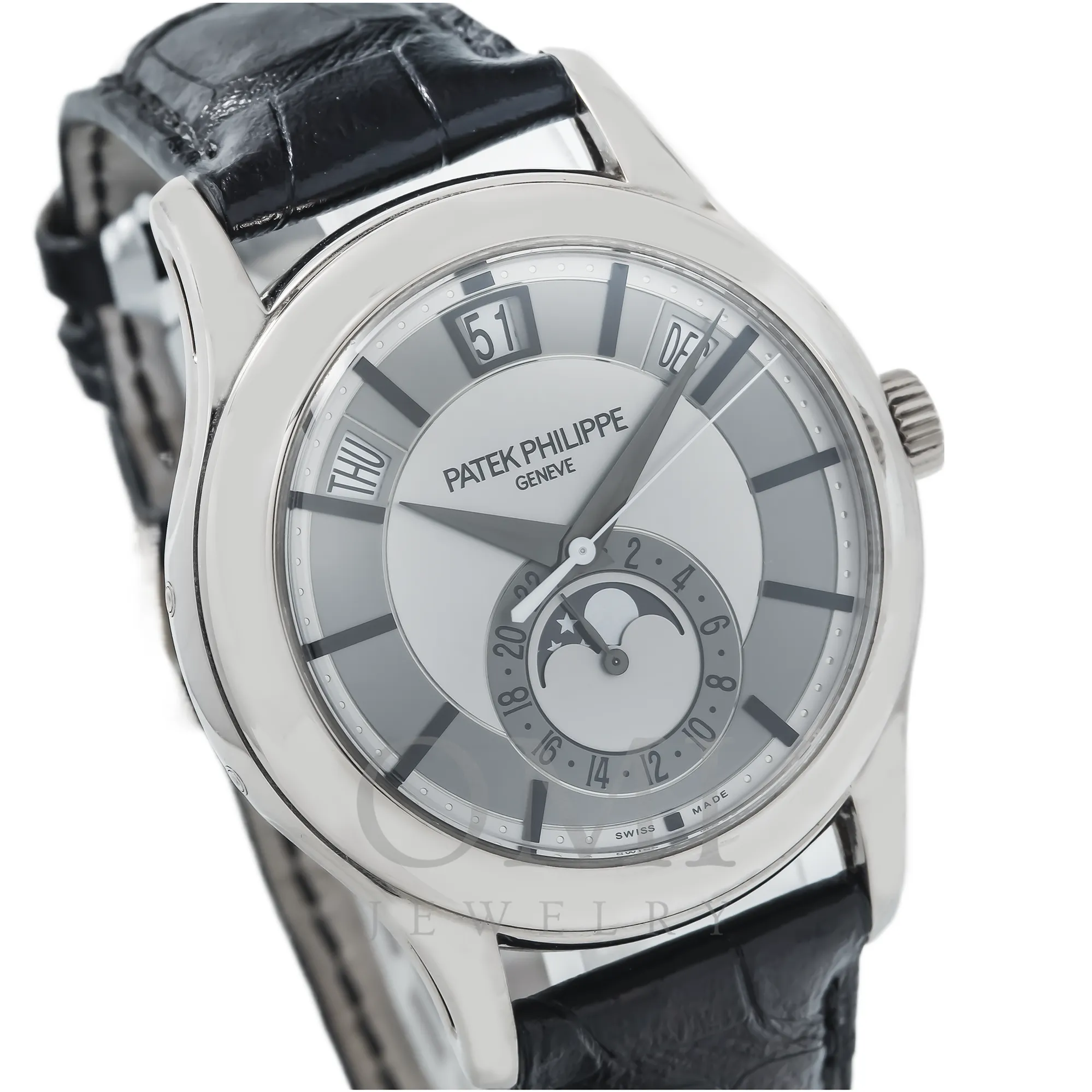 Patek Philippe Annual Calendar 5205G 40MM Rhodium And Silvery Gray Dial With Shiny Black Alligator Strap