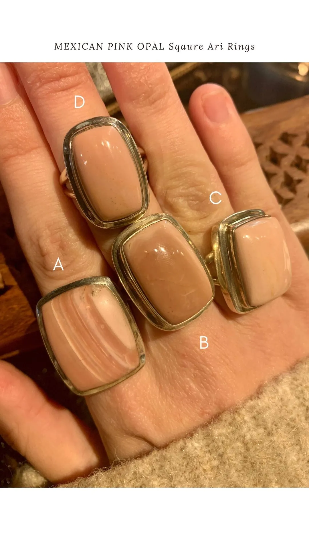 Peruvian Pink Opal Square Ari Rings - US 7.5 & 8 (One of a kind)