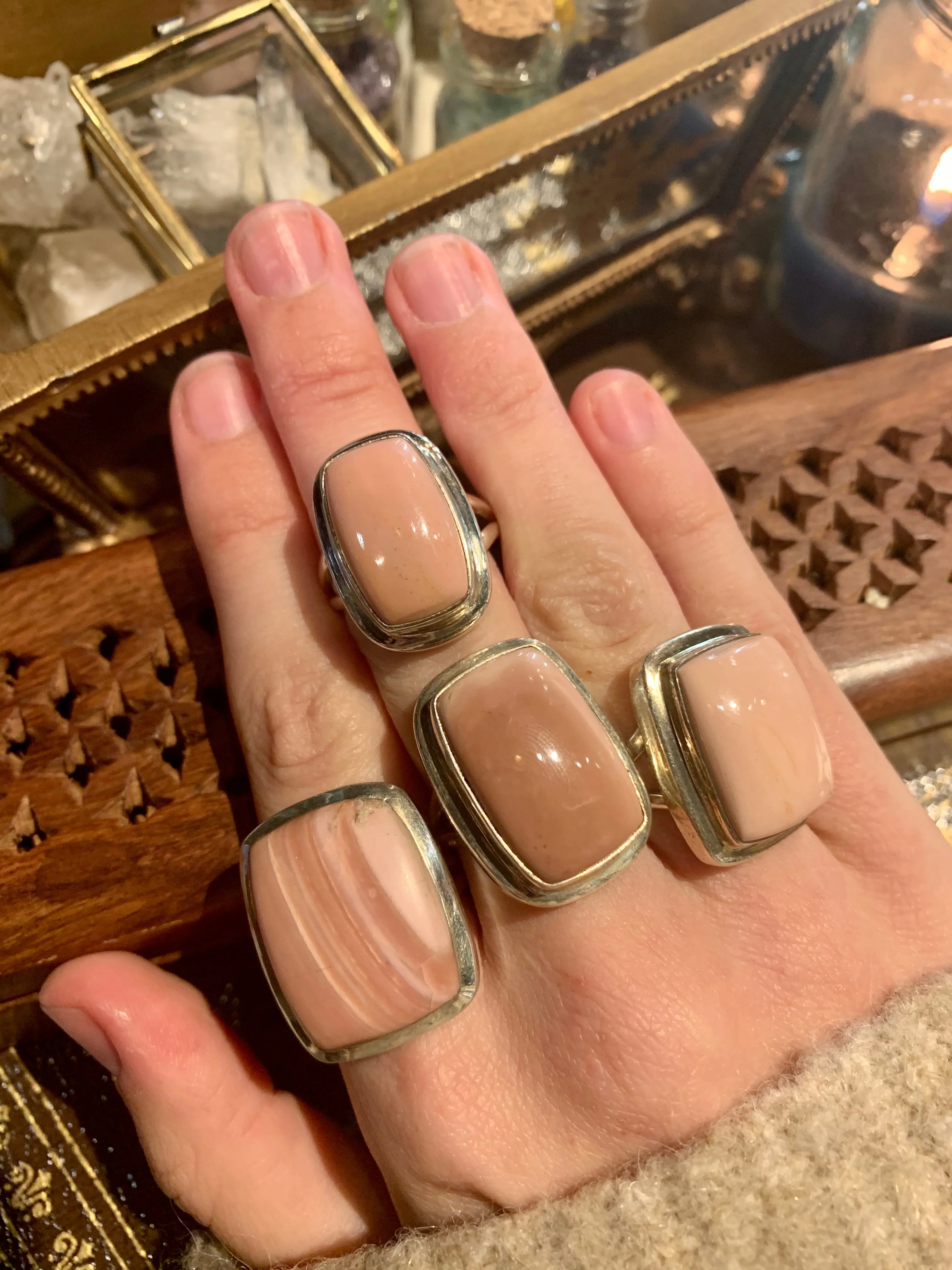 Peruvian Pink Opal Square Ari Rings - US 7.5 & 8 (One of a kind)