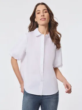 Plus Size Poplin Puff Sleeve Button Down Shirt