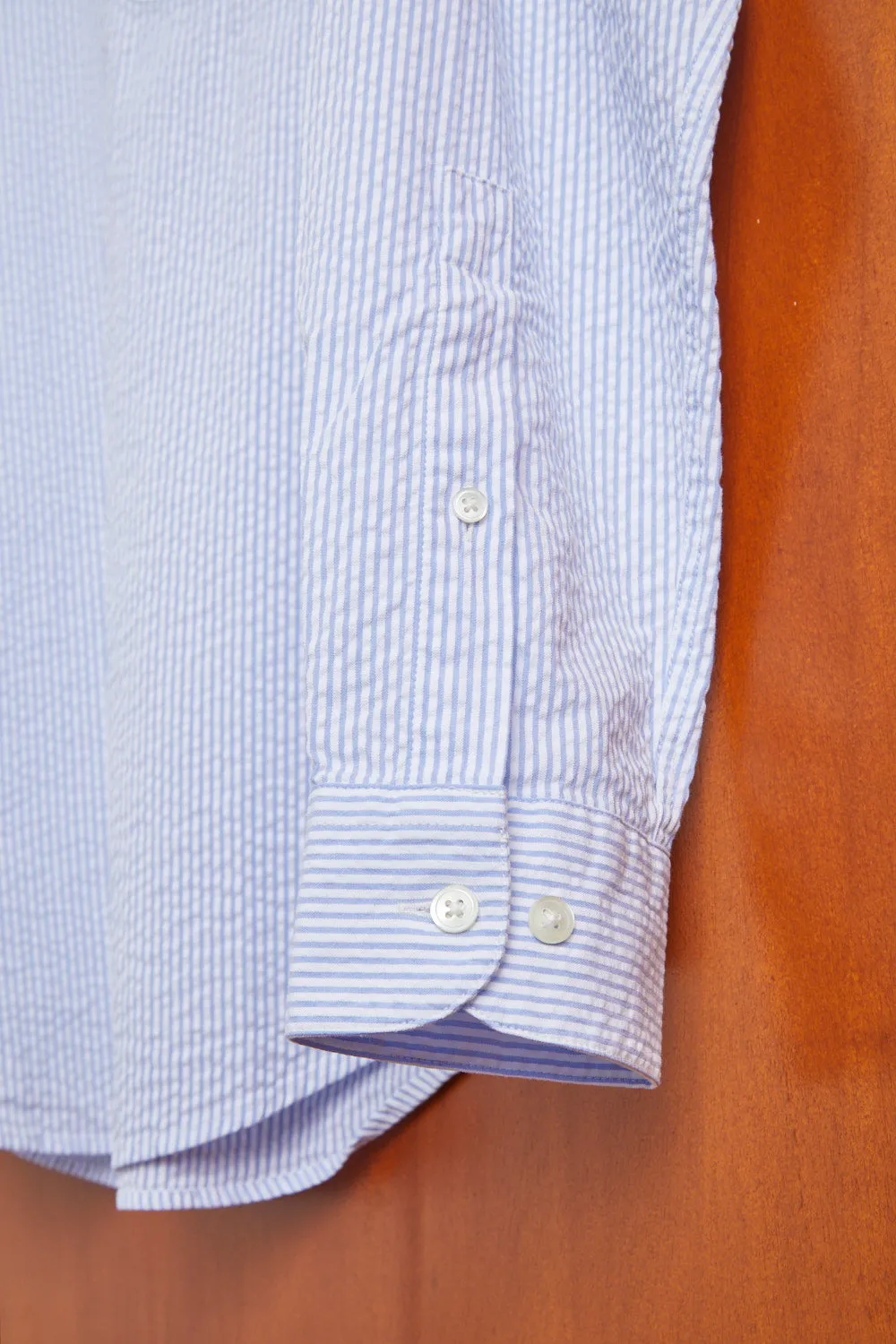 PORTUGUESE FLANNEL Atlantico Seersucker Stripe Blue Shirt