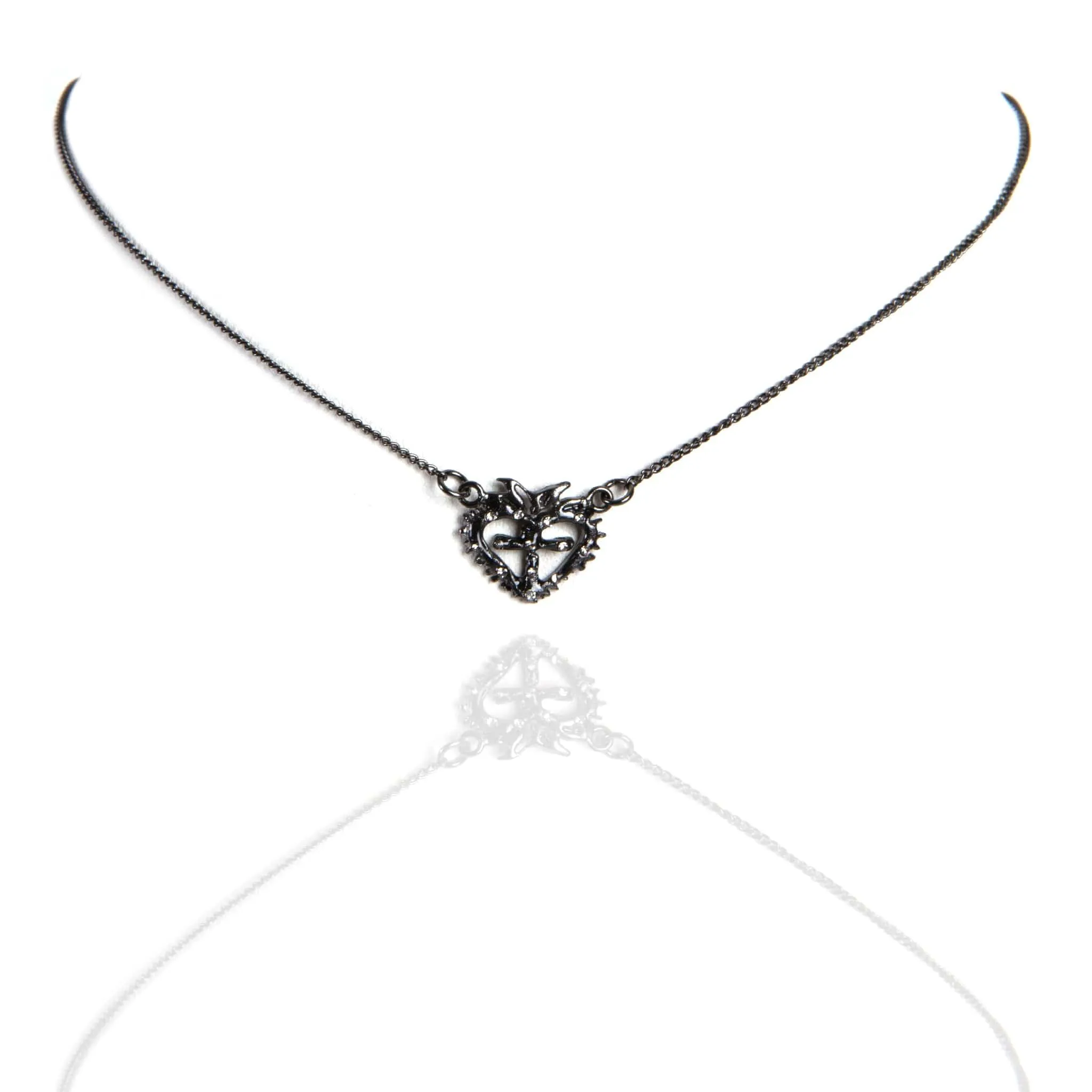 Queen of Hearts Petite Crystal Logo Necklace 14to 16 - Silver