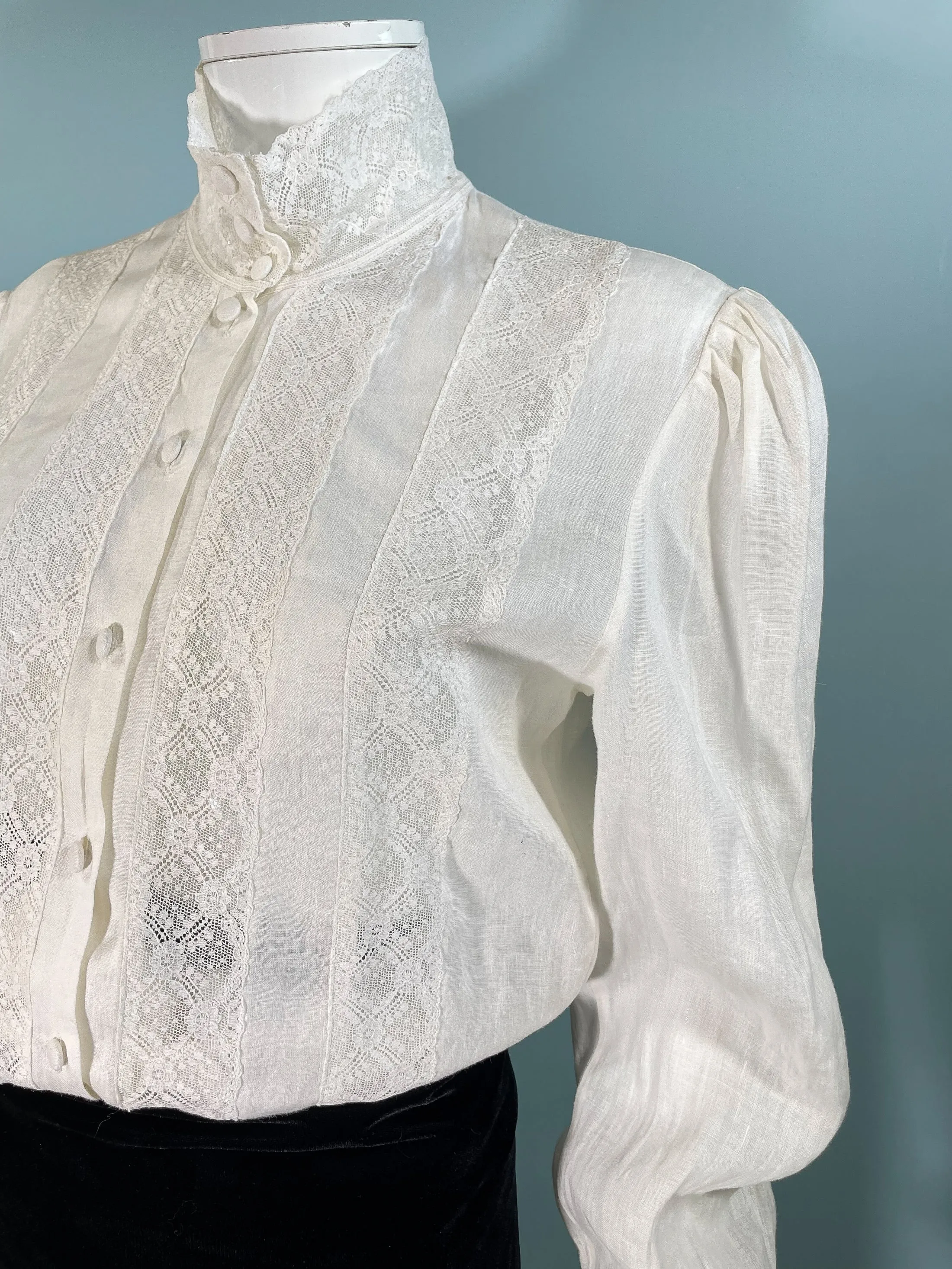 Ramsay of Ireland, Vintage White Irish Linen/Lace Victorian Style Blouse SZ 10