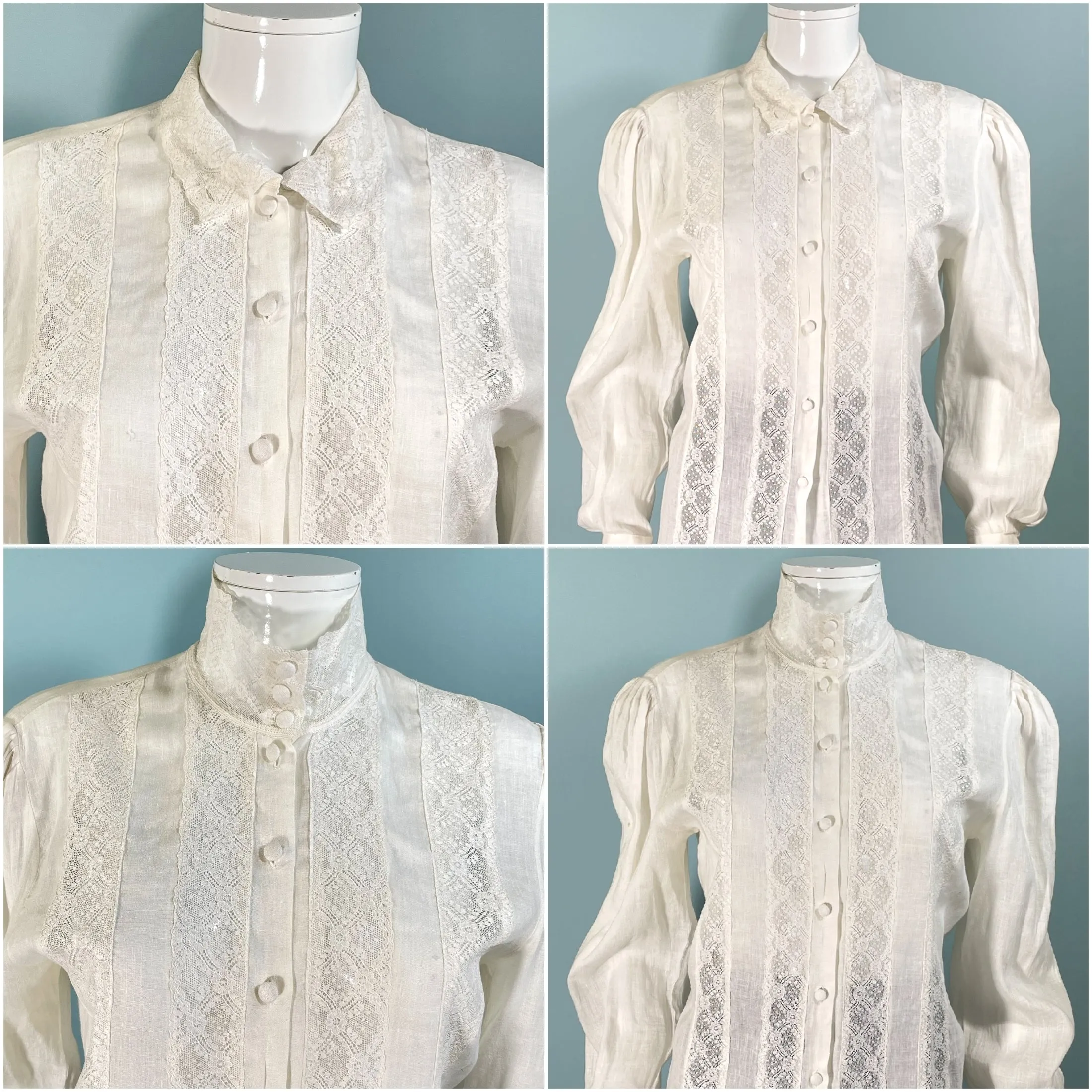 Ramsay of Ireland, Vintage White Irish Linen/Lace Victorian Style Blouse SZ 10