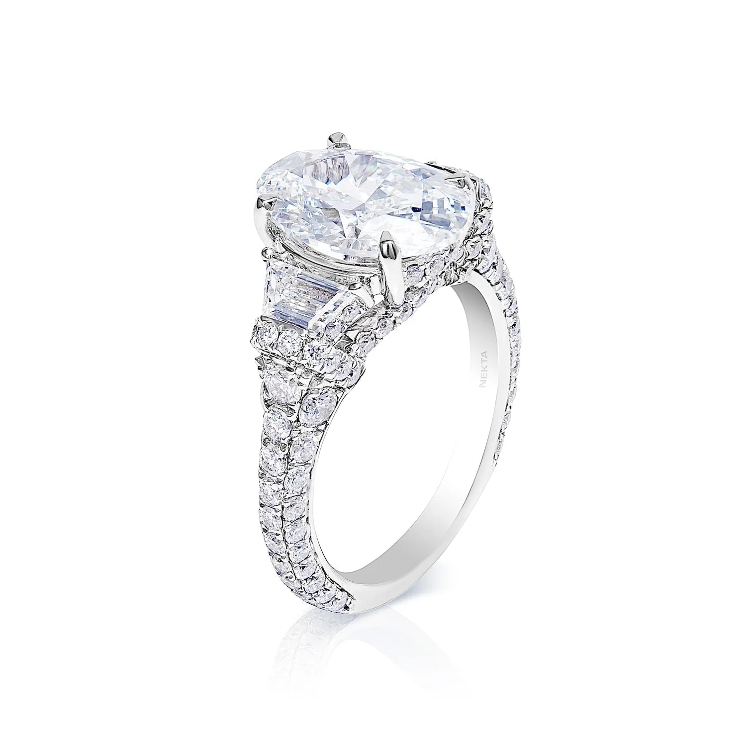 River 5 Carat Oval Cut VVS1 Earth Mined Diamond Engagement Ring in 18 Karat White Gold. GIA