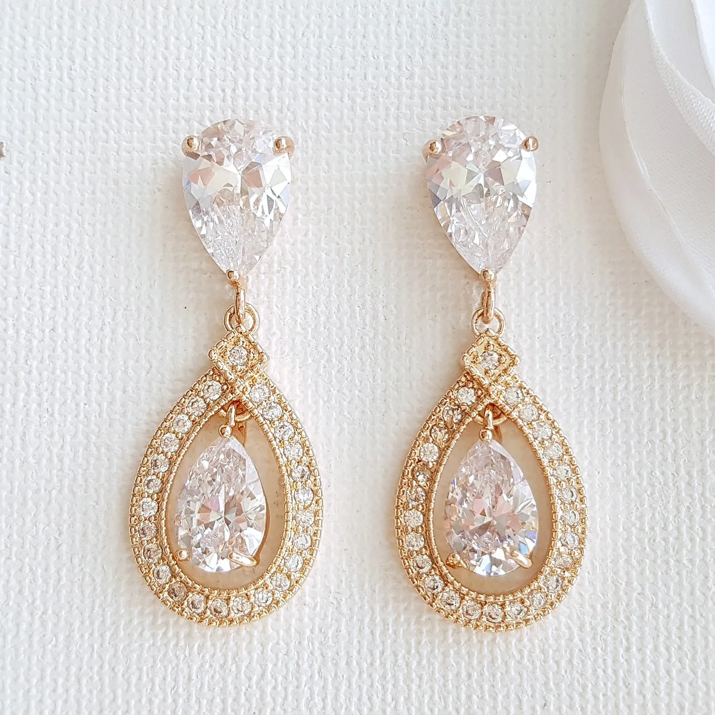 Rose Gold Crystal Drop Earrings- Sarah