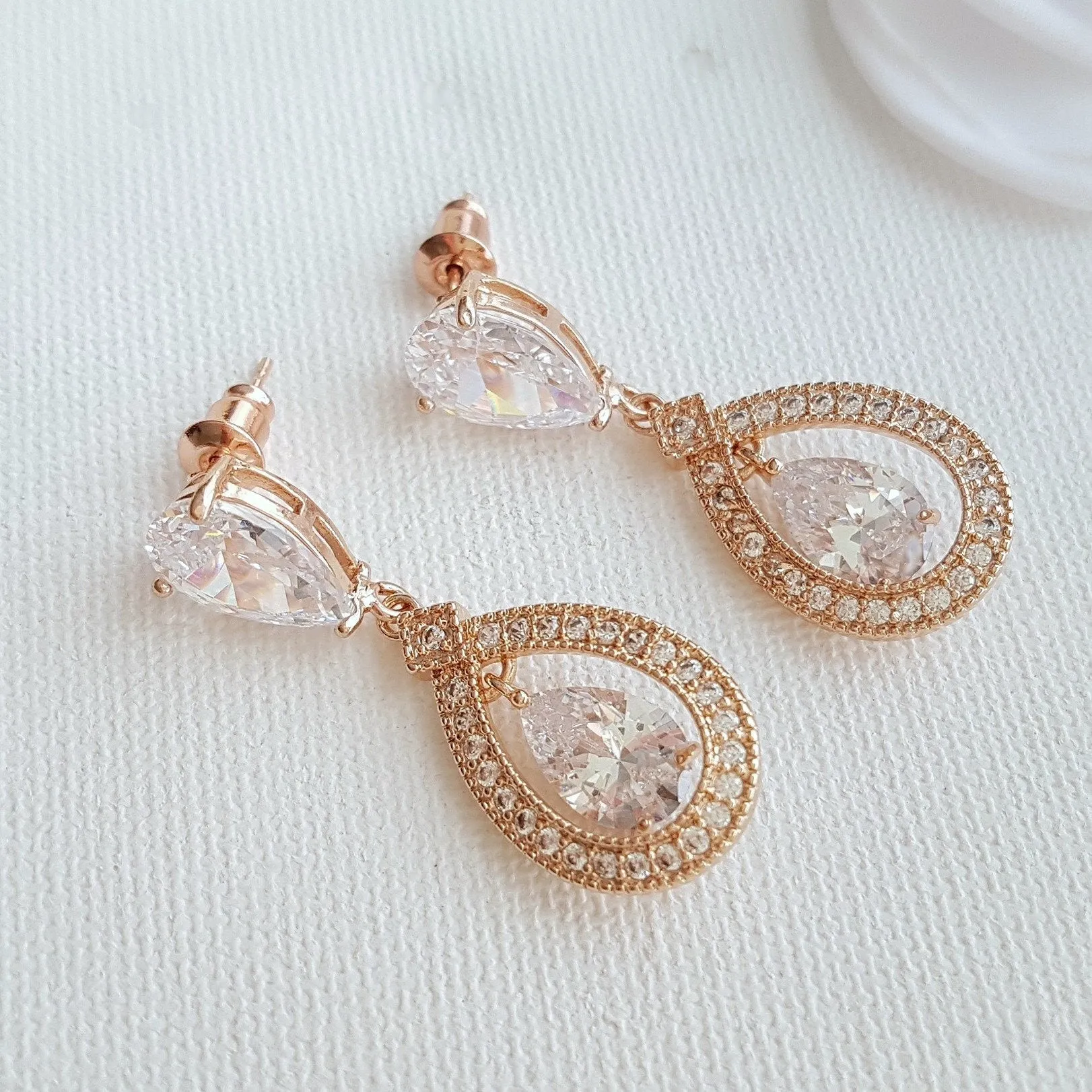 Rose Gold Crystal Drop Earrings- Sarah