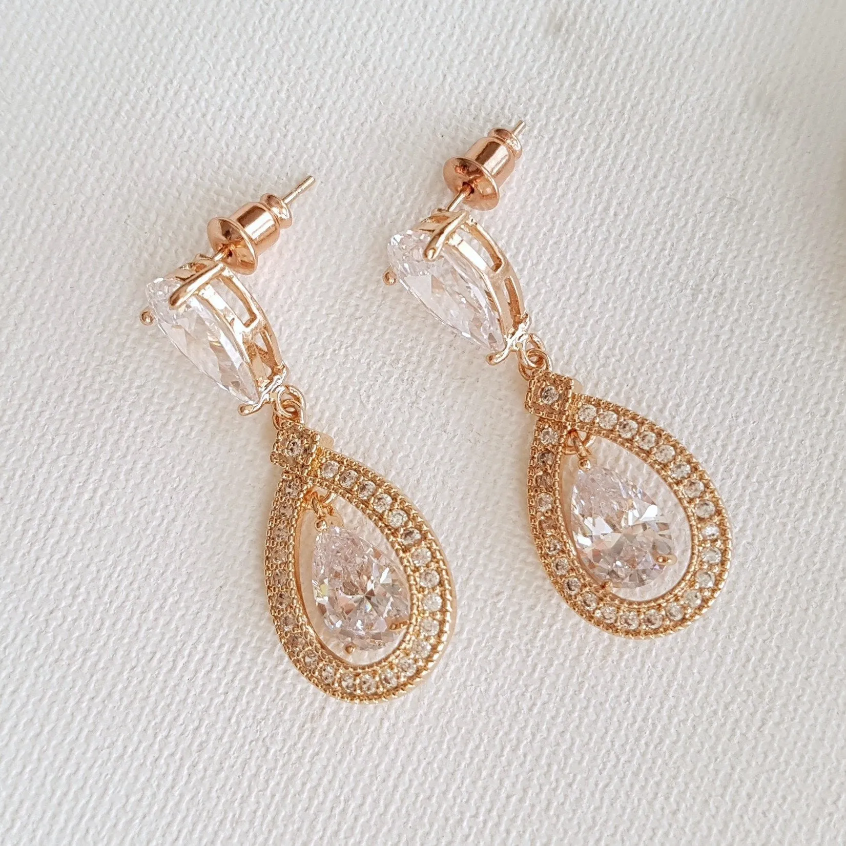 Rose Gold Crystal Drop Earrings- Sarah