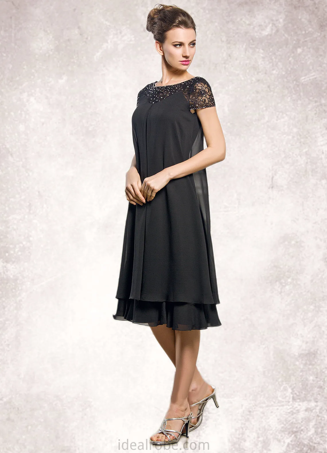 Selina Empire Scoop Neck Knee-Length Chiffon Mother of the Bride Dress With Beading Sequins STK126P0014537