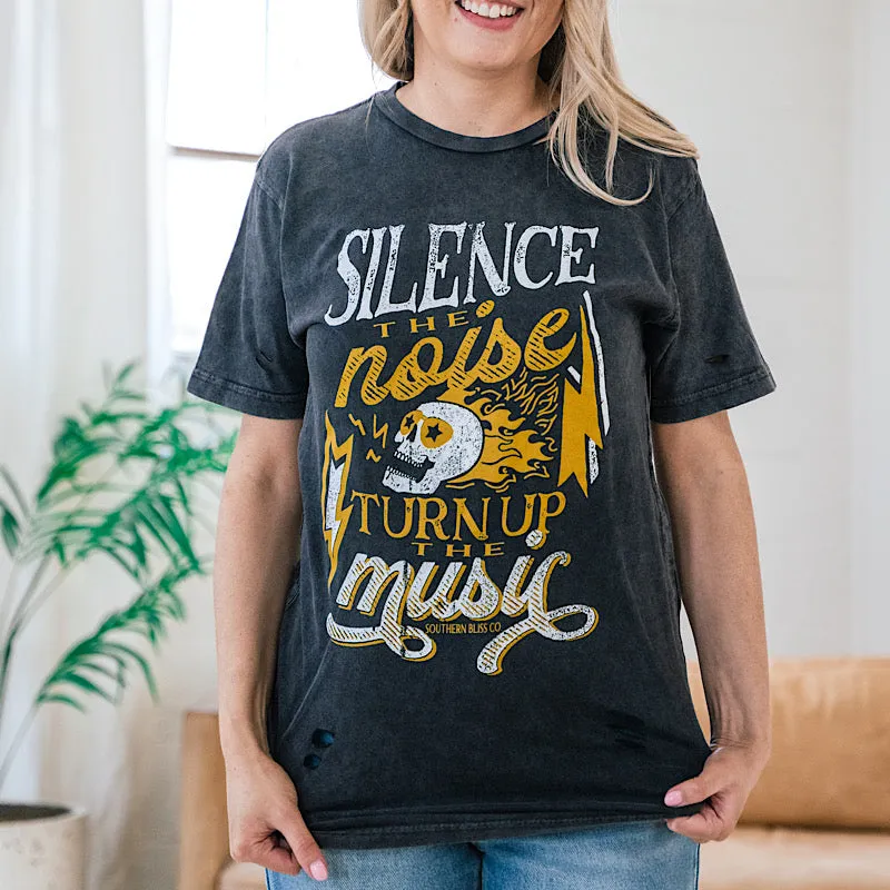 Silence the Noise Distressed Black Tee