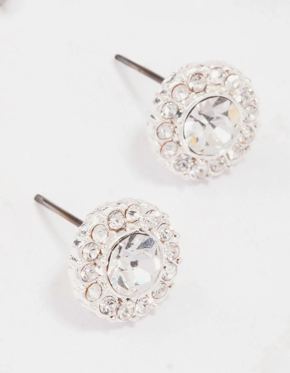 Silver Embellished Crystal Halo Stud Earrings