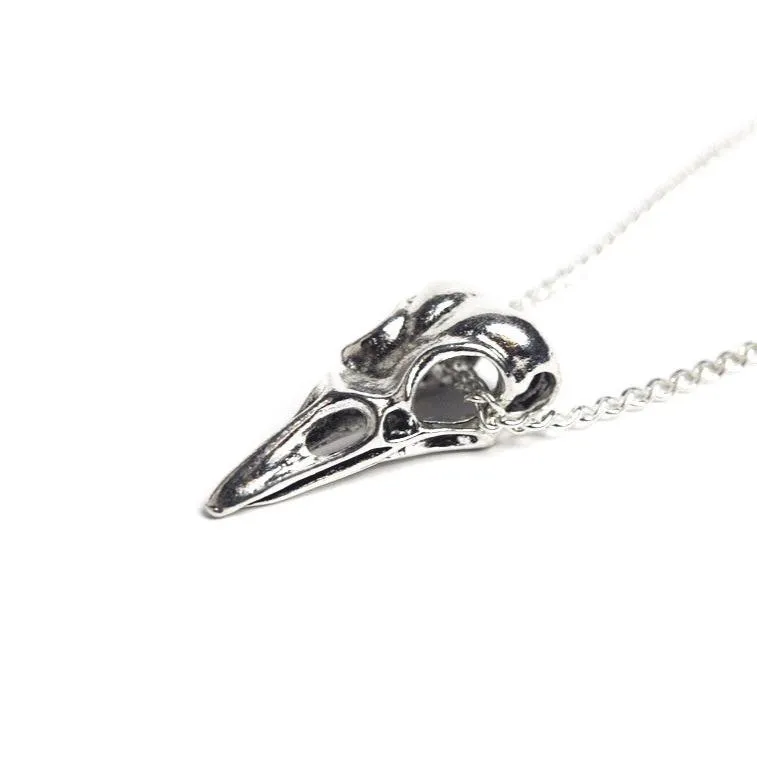 Silver Raven Skull Necklace