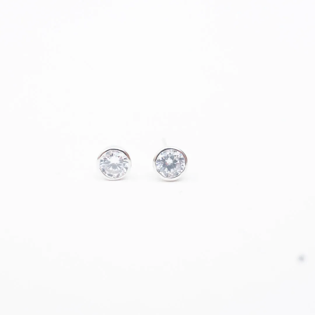 Silver Round Capped Crystal Studs