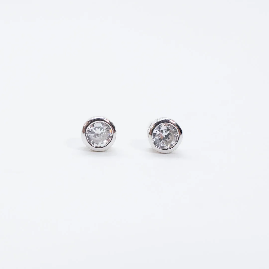 Silver Round Capped Crystal Studs