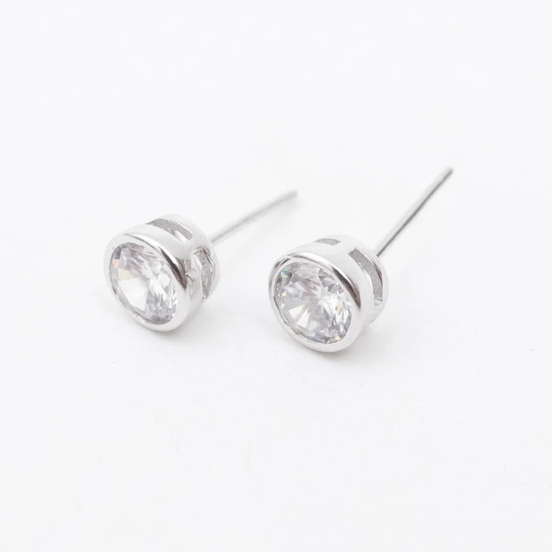 Silver Round Capped Crystal Studs