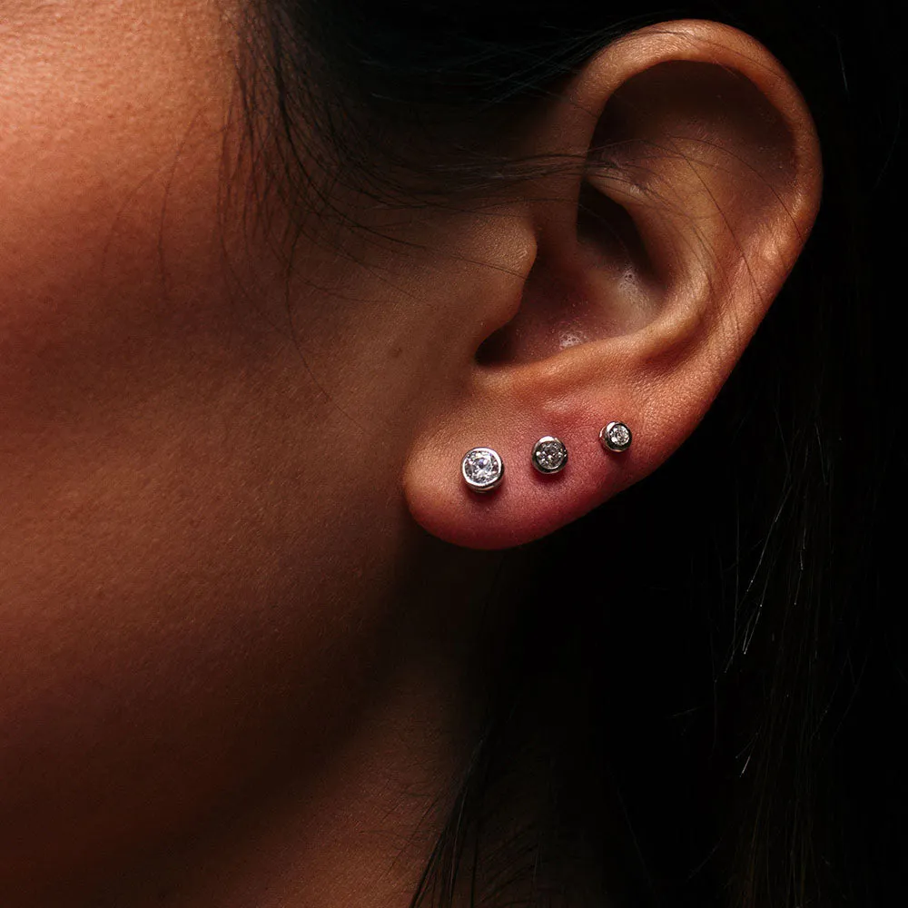 Silver Round Capped Crystal Studs