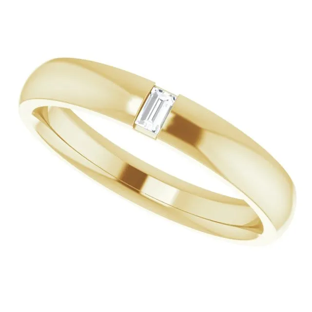 Simple Channel set Baguette Lab grown Diamond Women's Domed Wedding Band