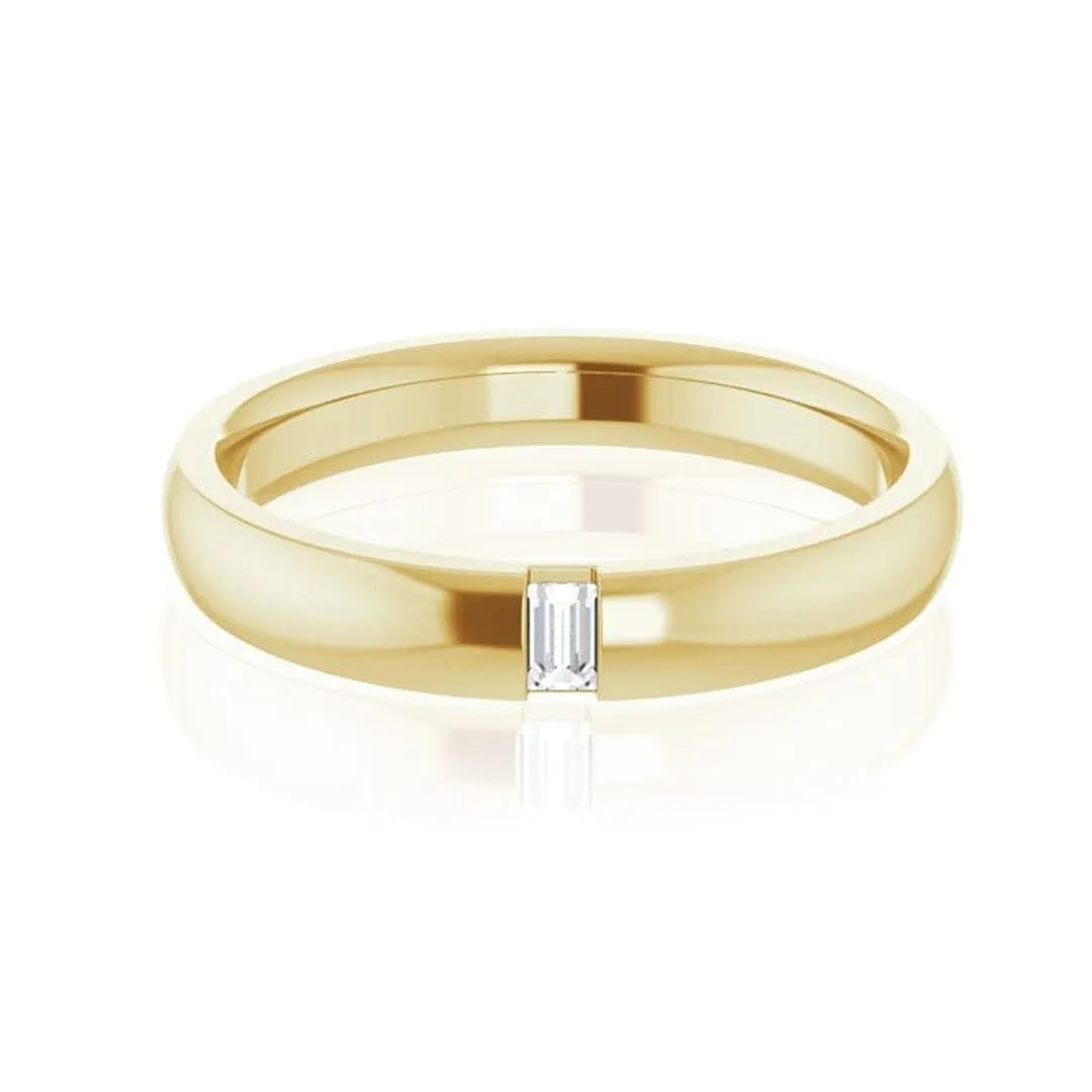 Simple Channel set Baguette Lab grown Diamond Women's Domed Wedding Band