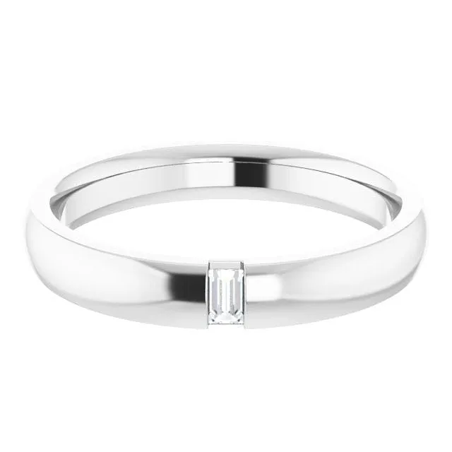 Simple Channel set Baguette Lab grown Diamond Women's Domed Wedding Band