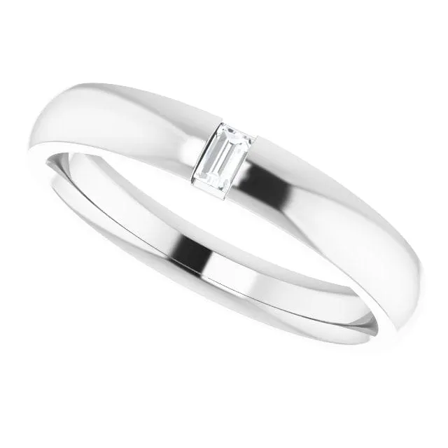 Simple Channel set Baguette Lab grown Diamond Women's Domed Wedding Band