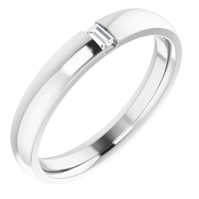 Simple Channel set Baguette Lab grown Diamond Women's Domed Wedding Band