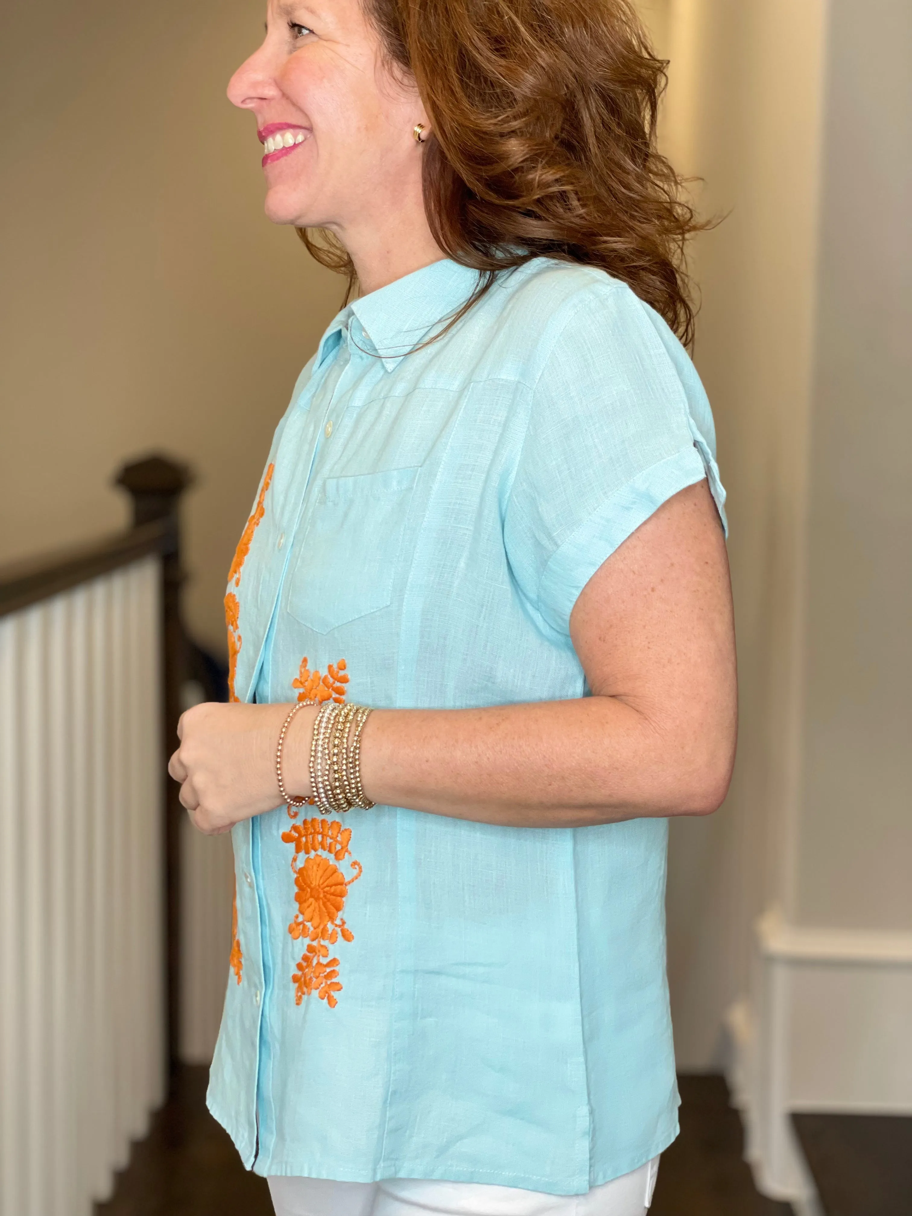 Sister Mary Paz Linen Top in Blue