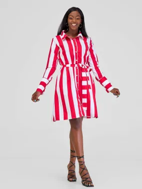 Steady Wear Stripped Shirt Dress - Stripped Red & White