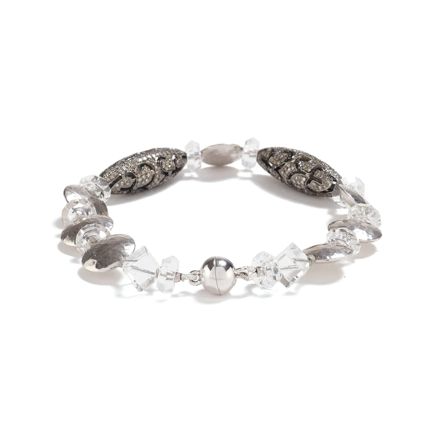 Sterling Silver, Diamond, and Crystal Bracelet