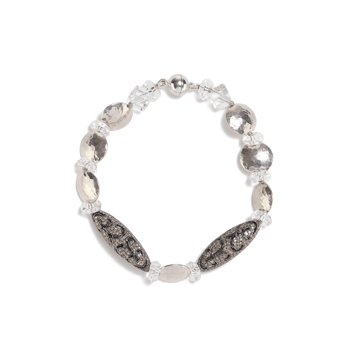 Sterling Silver, Diamond, and Crystal Bracelet