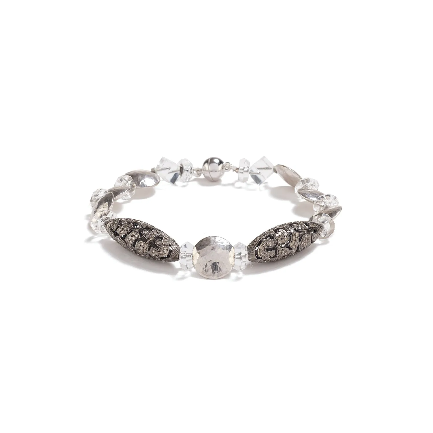 Sterling Silver, Diamond, and Crystal Bracelet